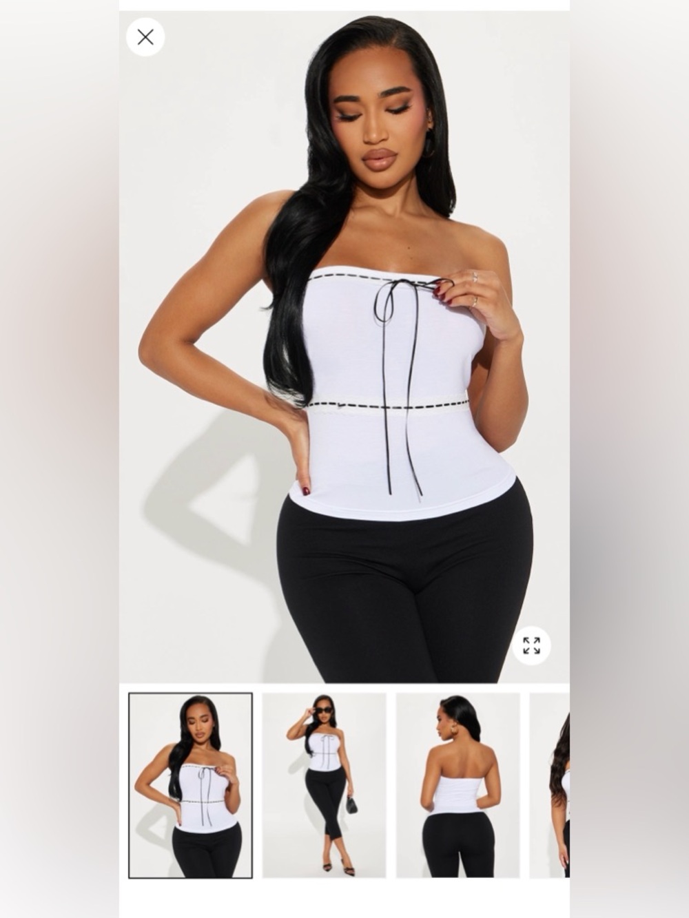 Fashion Nova White Tube Top with Black Lace Trim